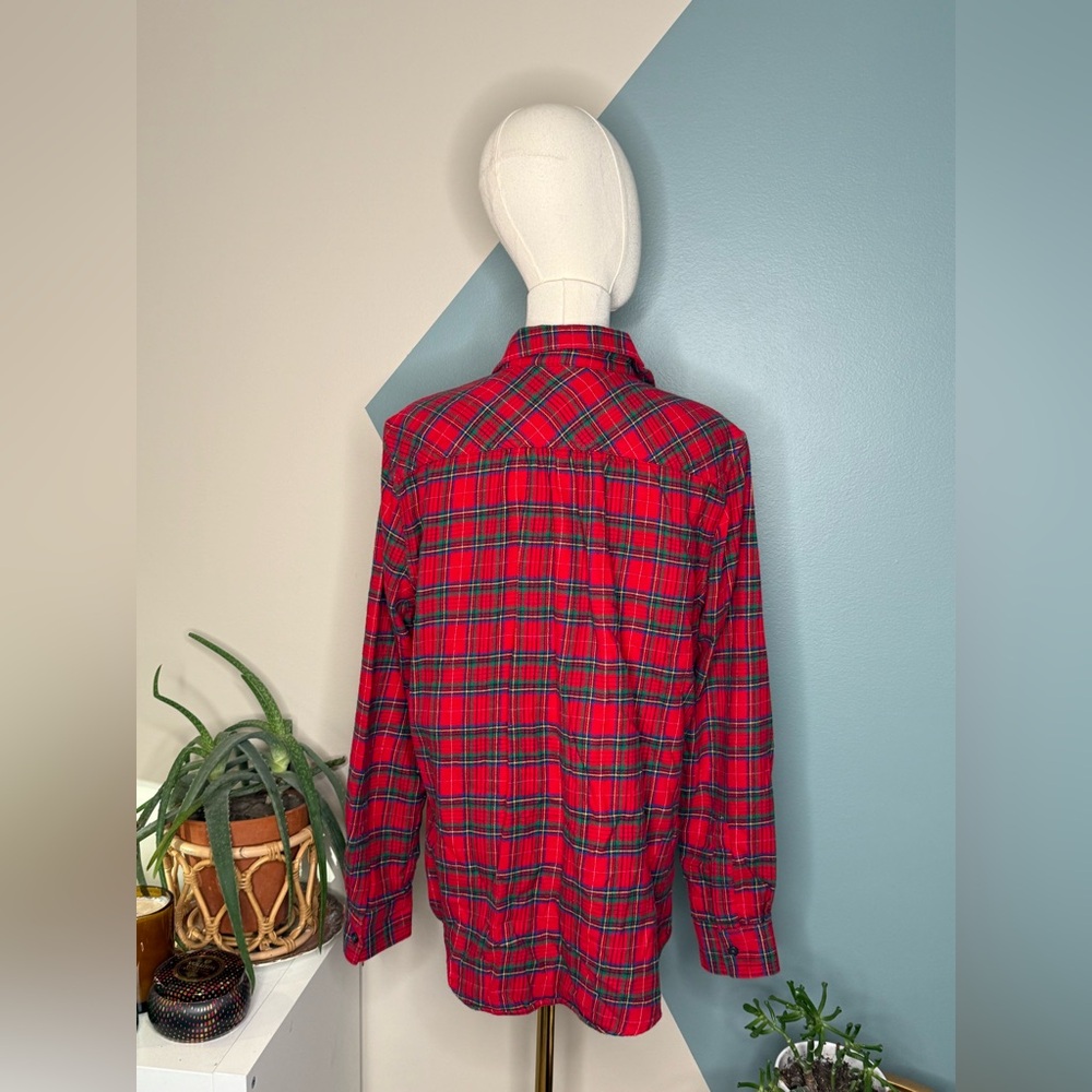 Lands’ End Red Plaid Flannel Shirt Women’s Classic Cotton Tartan Button-Up 12 - Picture 5 of 10
